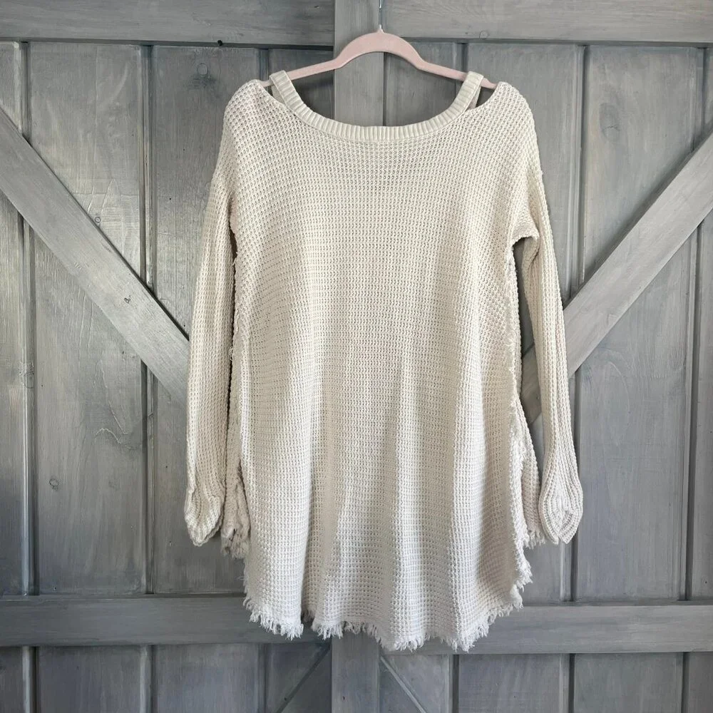 FREE‎ PEOPLE Catch a glimpse Moonshine V neck cold shoulder waffle knit Tunic XS